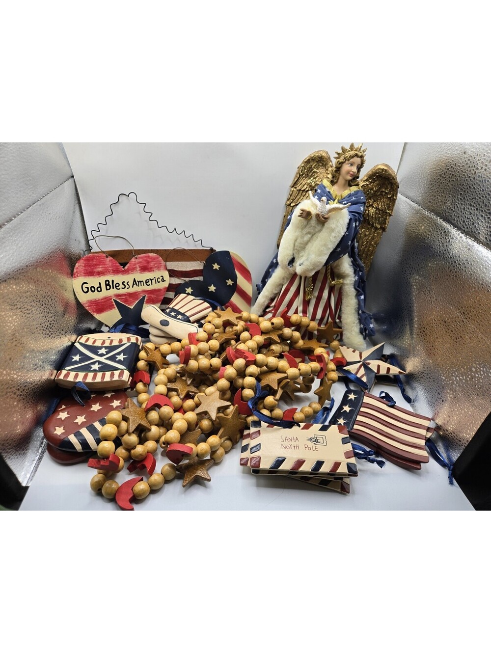 Large Lot Over 30 Patriotic Christmas Decor Kurt Adler Angel Wood Garland